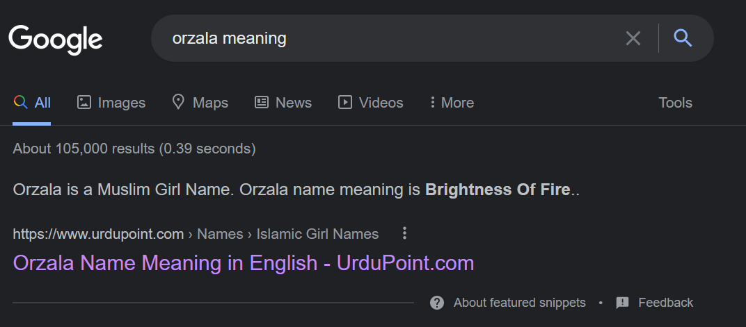 When orzala meaning is searched in google, it shows as urdu origin